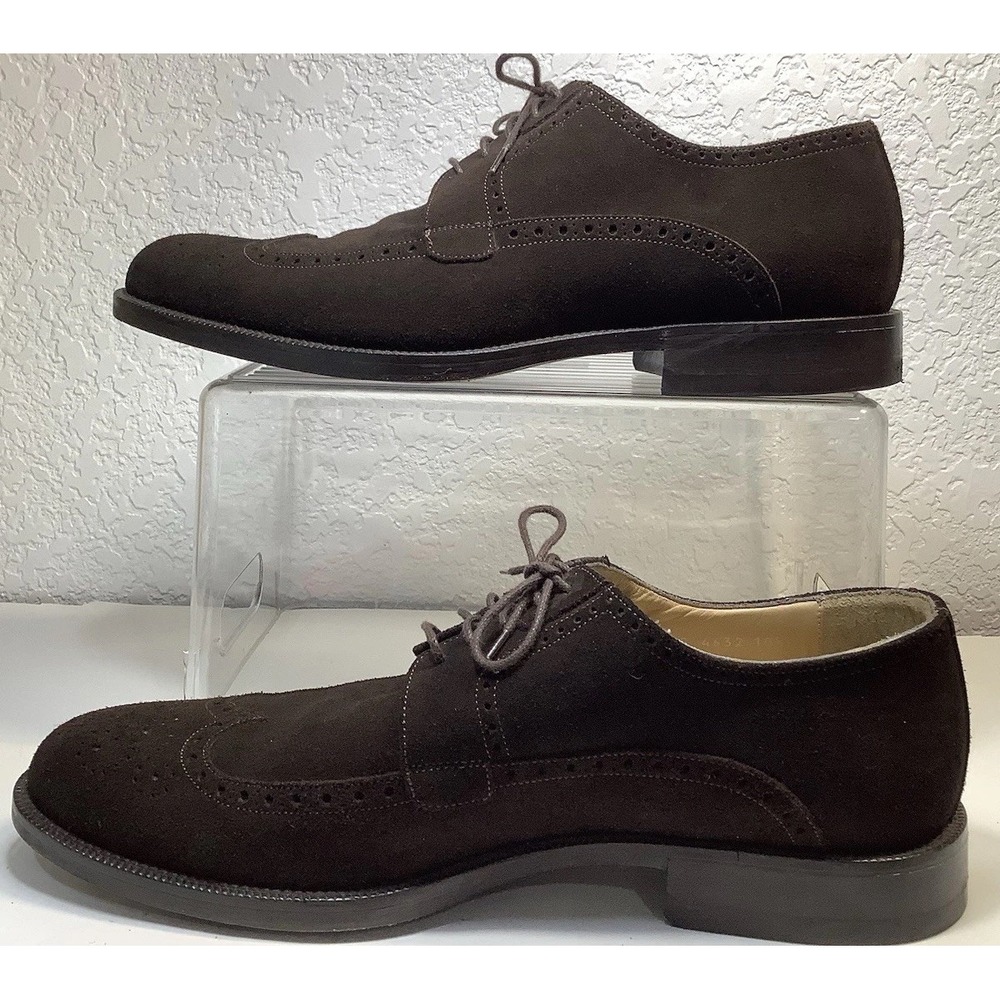 Johnston & Murphy Wing Tip Dark Brown Suede Mens 10.5 Oxford